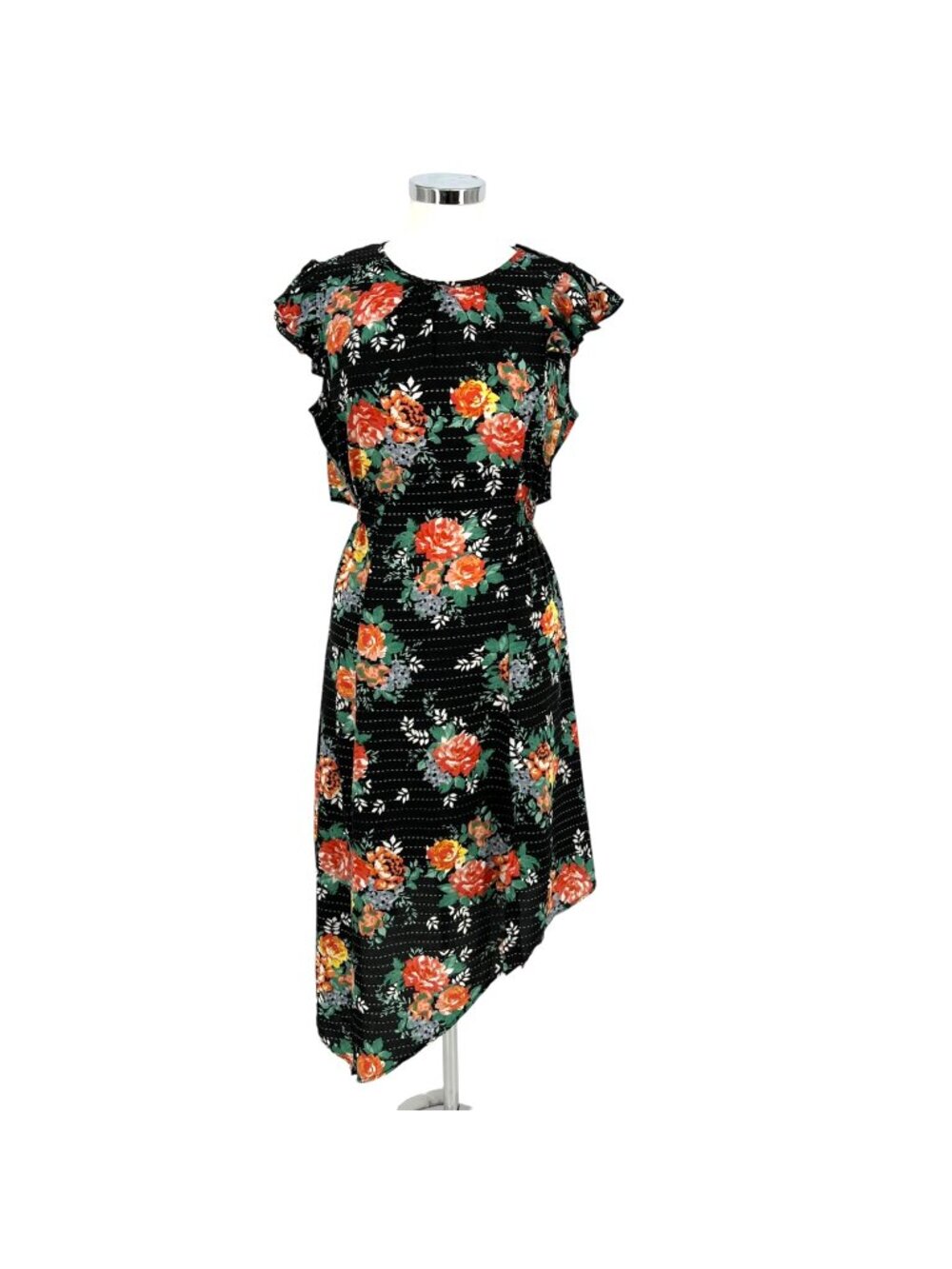 Walter Baker Dark Cottagecore Floral Asymmetric Dress Black Multi Size Large